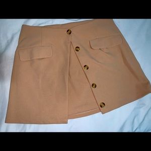 Brown high rise fitted mini skirt with button front split
